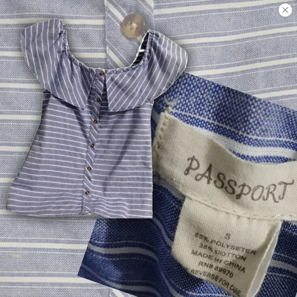 Womens Blouse Button Closure Blue Brand Passport Pattern Lines Size Small